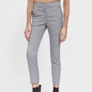 Zara Basic White Black Houndstooth Skinny Ankle Pants Ruffle Pockets